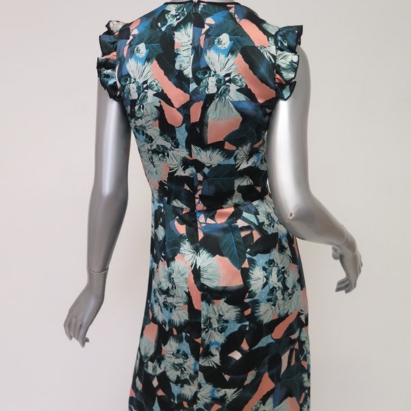 Erdem Dress Blue/Pink Leaf Print Silk - Picture 5 of 7